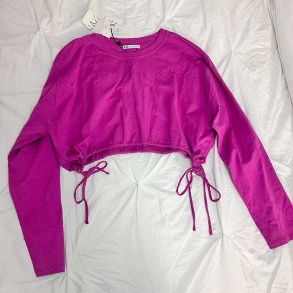 Zara NWT Fuschia Cropped Long Sleeve Size L - Picture 1 of 5